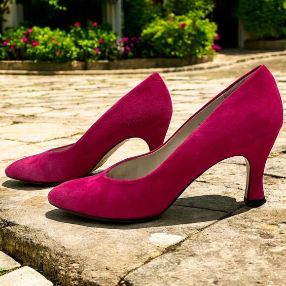Vintage Liz Claiborne Fuchsia Magenta Pumps Pink Suede Heels Size 7.5 - Picture 8 of 9